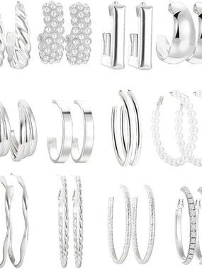 Gold Hoop Earrings Set for Women, Fashion Chunky Pearl Earrings Multipack Twiste